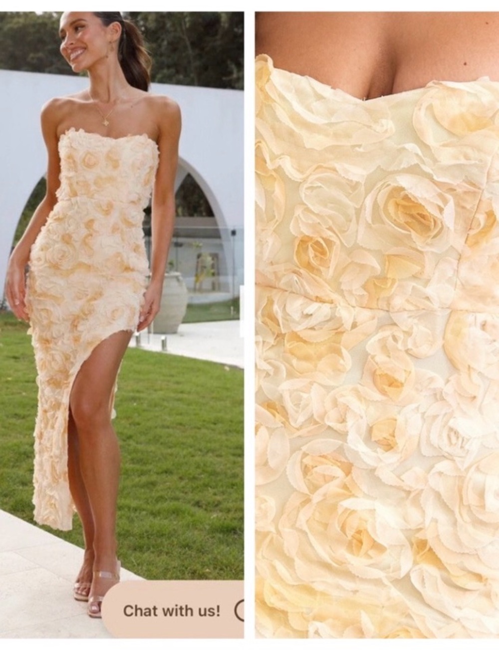 Strapless Billy J  Floral Appliqué Evening Dress